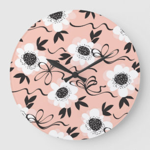 Reloj Redondo Grande Rosas abstractos, colores pálidos, patrón vintage.