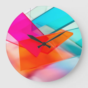 Reloj Redondo Grande Rosas Cian Modernas Capas Geométricas Vibrantes
