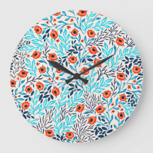 Reloj Redondo Grande Rosas coloridos abstractos: Floral vintage
