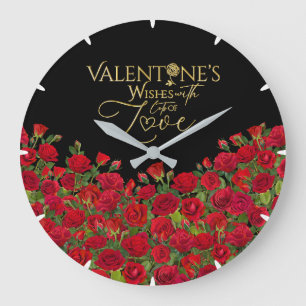Reloj Redondo Grande Rosas de Caligrafía Dorada Minimalista para San Va