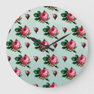 Reloj Redondo Grande Rosas de col rosado vintage