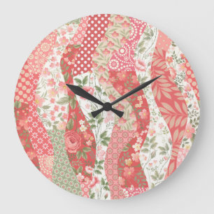 Reloj Redondo Grande Rosas de parches: diseño de patrones sin fisuras.