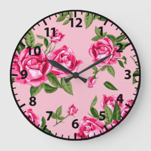 Reloj Redondo Grande Rosas de Patrón de Rosa Rosa Shabby Chic