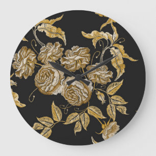 Reloj Redondo Grande Rosas dorados: Patrón de Bordados de época