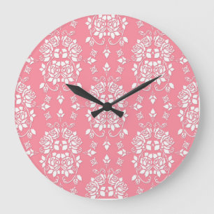 Reloj Redondo Grande Rosas Estilo Floral Patrón de Arte Damask