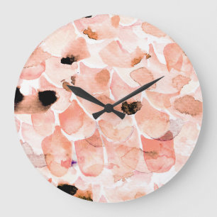 Reloj Redondo Grande Rosas, peones y hojas, patrón de acuarela.