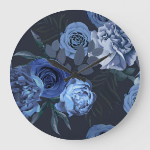 Reloj Redondo Grande Rosas Peony: Vintage floral oscuro.