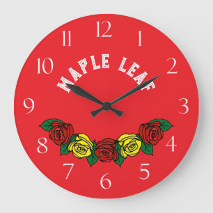 Reloj Redondo Grande Rosas rojas de arte popular en lancha estrecha