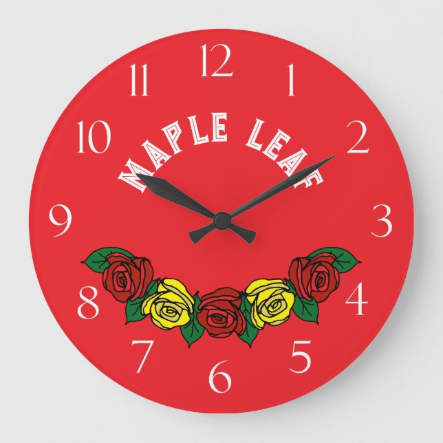 Reloj Redondo Grande Rosas rojas de arte popular en lancha estrecha (Anverso)