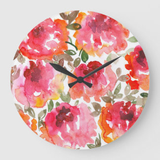 Reloj Redondo Grande rosas rojas de Shabby, patrón sin costuras.