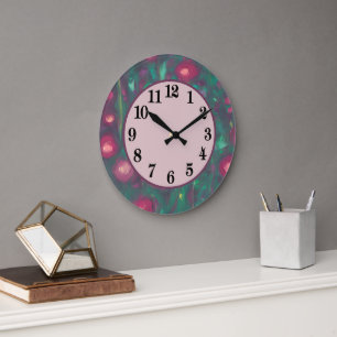 Reloj Redondo Grande Rosas rojas discretas abstractas decorativas