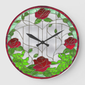 Reloj Redondo Grande Rosas rojos del vitral