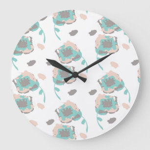 Reloj Redondo Grande Rosas románticas flores botánicas pastel