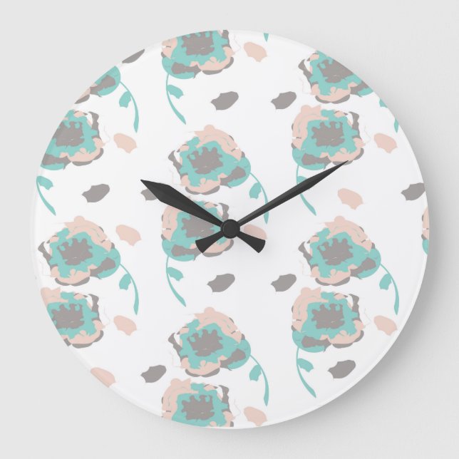 Reloj Redondo Grande Rosas románticas flores botánicas pastel (Anverso)
