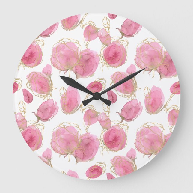 Reloj Redondo Grande Rosas rosadas (Anverso)