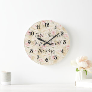 Reloj Redondo Grande Rosas Rosadas Floral