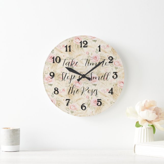 Reloj Redondo Grande Rosas Rosadas Floral (Hogar)