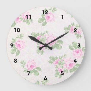 Reloj Redondo Grande Rosas rosados elegantes florales del vintage