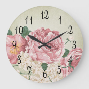 Reloj Redondo Grande Rosas rosados y blancos románticos