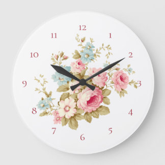 Reloj Redondo Grande Rosas rosas rosadas de algodón inglesas