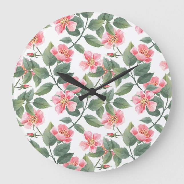 Reloj Redondo Grande Rosas silvestres acuarela Floral Seamless (Anverso)
