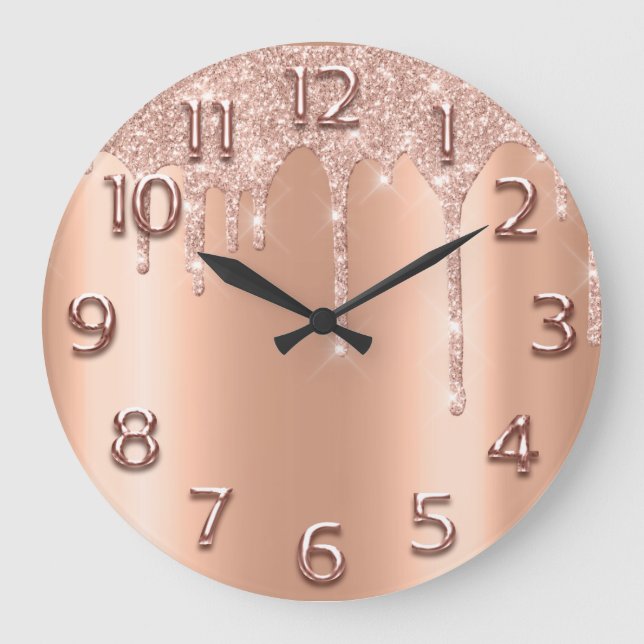 Reloj Redondo Grande Rose Gold Arabic Number Glitter Drip Blush Copper (Anverso)