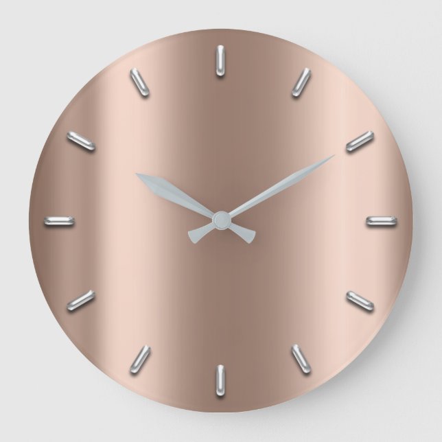 Reloj Redondo Grande Rose Gold Blush Metallic White Silver Gray Minimal (Anverso)