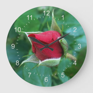 Reloj Redondo Grande rosebudo rojo