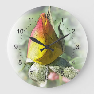 Reloj Redondo Grande rosebudo rosa amarillo