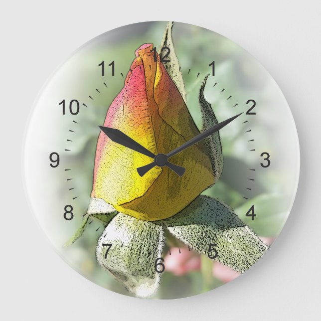 Reloj Redondo Grande rosebudo rosa amarillo (Anverso)