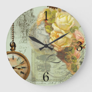 Reloj Redondo Grande Roses de Steampunk y Amarillo en Verde