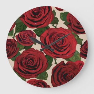 Reloj Redondo Grande Roses Rojos: fondo floral sin foco