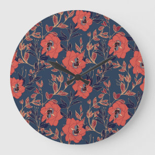 Reloj Redondo Grande Roses Roses Roses Peonies Fondo oscuro