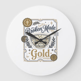 Reloj Redondo Grande Roto Hecho Oro Jesús Kintsugi Loza Rota Cr