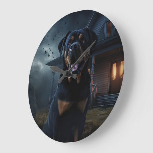 Reloj Redondo Grande Rottweiler de Halloween aterrador
