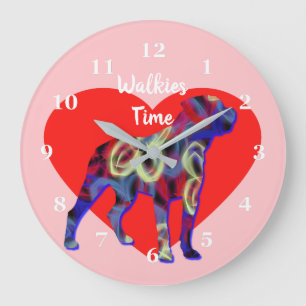 Reloj Redondo Grande Rottweiler Dog Silhouette Valentine Day Pink