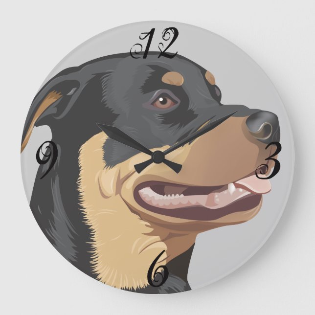 Reloj Redondo Grande Rottweiler Dog  Wall Clock (Anverso)