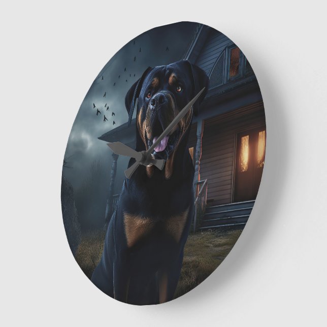 Reloj Redondo Grande Rottweiler Halloween Scary (Ángulo)