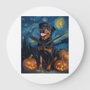 Reloj Redondo Grande Rottweiler Perro Lindo Halloween Jack O Lantern Ca