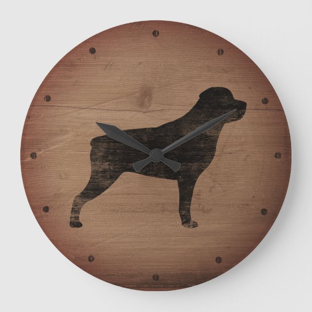 Reloj Redondo Grande Rottweiler Silhouette Rustic (Anverso)
