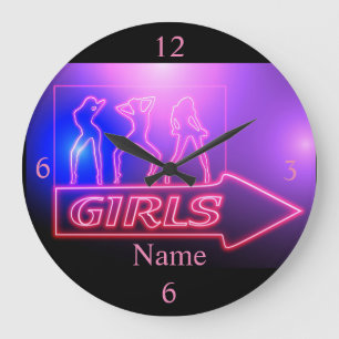 Reloj Redondo Grande Rótulo de Chicas rosados neón Thunder_Cove 