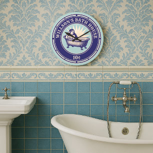 Reloj Redondo Grande Rótulo de la Casa de Baño de Estilo Woodcut