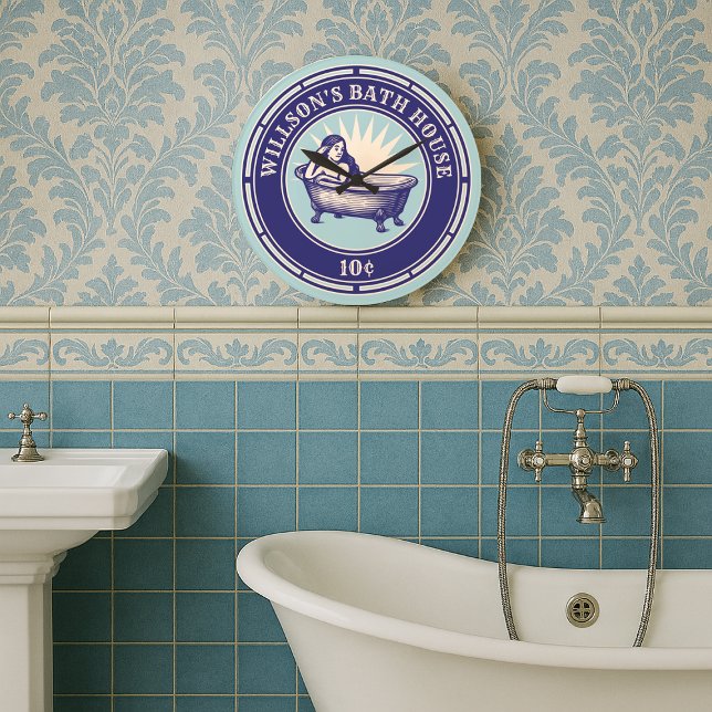 Reloj Redondo Grande Rótulo de la Casa de Baño de Estilo Woodcut (Subido por el creador)