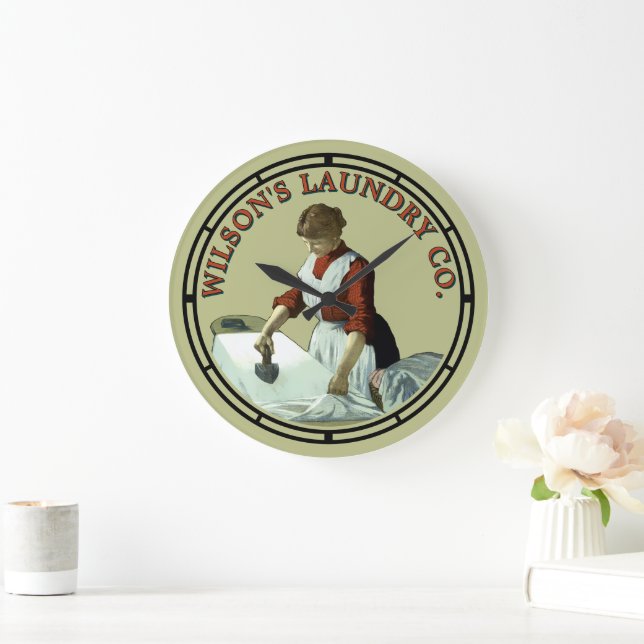Reloj Redondo Grande Rótulo de lavandería de época (Hogar)