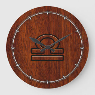 Reloj Redondo Grande Rótulo Libra Zodiac en la impresión de Mahogany Br