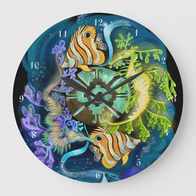 Reloj Redondo Grande Rótulo Pisces Zodiac (Anverso)