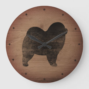 Reloj Redondo Grande Rough Chow Chow Silhouette Rustic Style
