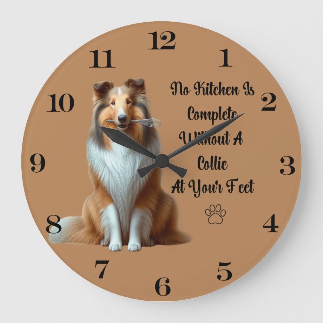 Reloj Redondo Grande Rough Collie Clock (Anverso)