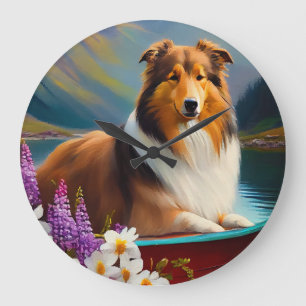 Reloj Redondo Grande Rough Collie en una Paleta: Una Aventura Escénica