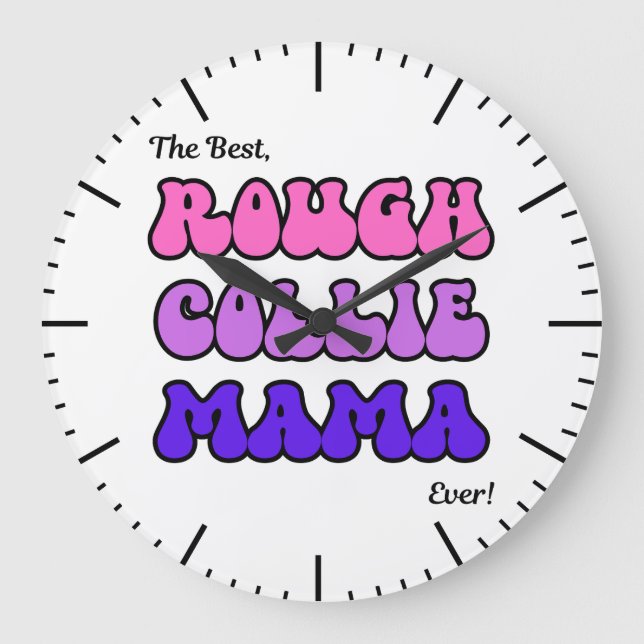 Reloj Redondo Grande Rough Collie Mama Clock (Anverso)
